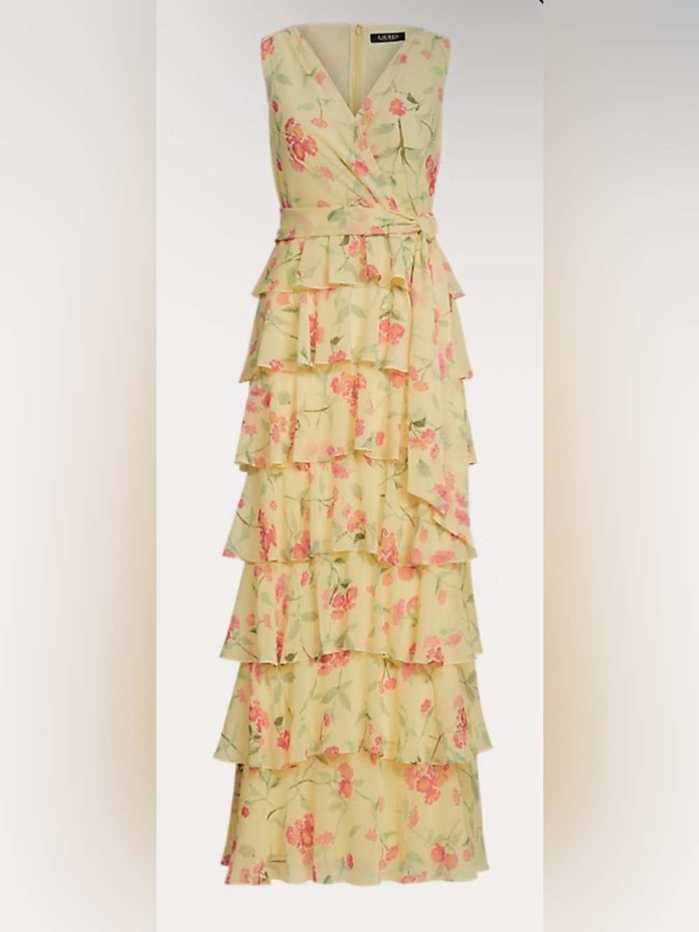 Lauren Ralph Lauren Yellow Floral Tiered Maxi Dress - Size 12